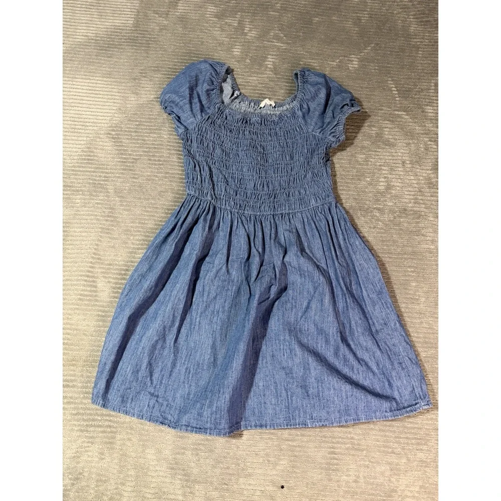Children's Place Girls 8 Denim Ruched Dress Short Sleeve Fall
